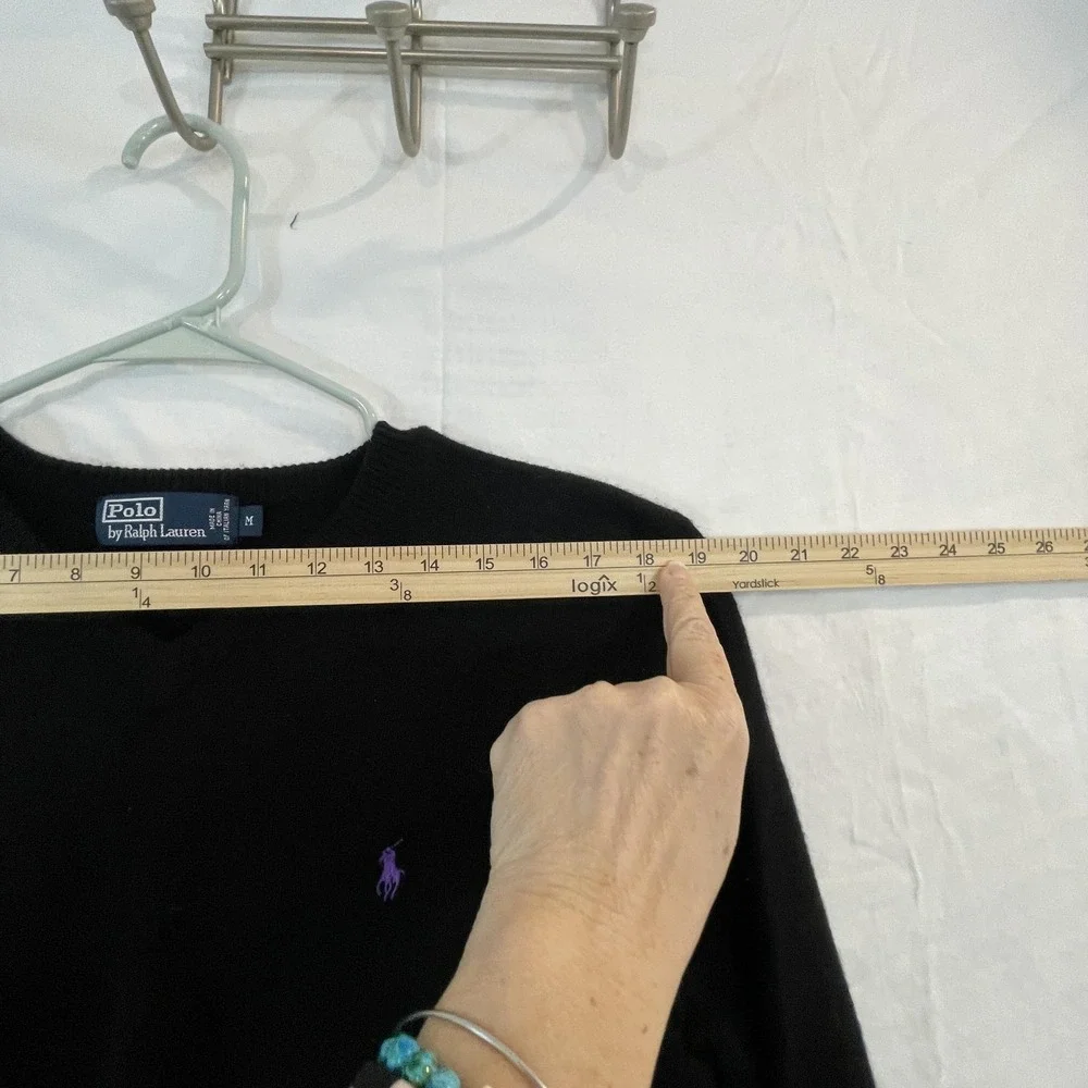 Polo Ralph Lauren Sweater‎ Mens Medium Black Lambswool V Neck Knit Pullover Pony